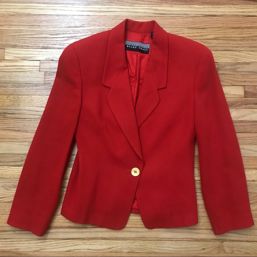 Linda Allard Ellen Tracy Red Wool Blazer